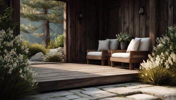 Elegant contemporary terrace design outdoor space wood and stone elements relaxing ambiance nature integration photo