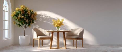 Cozy minimalist dining experience for two bright interior modern design peaceful ambiance photo