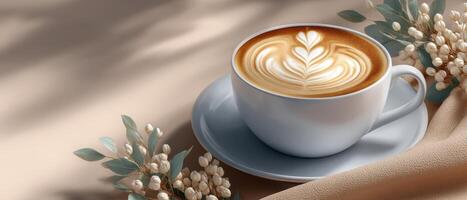Creating cozy coffee art displays setting close-up photography warm atmosphere serenity concept photo