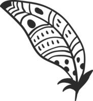 Hand drawn feather with intricate patterns representing boho style, suitable for various design purposes and projects related to nature, fashion, or decoration vector