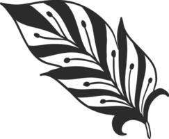 Hand drawn feather featuring black and white stripes, creating a visually appealing and decorative element suitable for various design applications vector