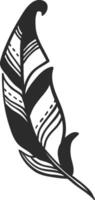 Black and white illustration of a feather with striped and dotted pattern representing lightness, freedom, and softness, ideal for boho, vintage, or nature inspired designs vector
