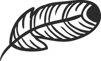 Single feather with lines and a spot at the tip, hand drawn illustration in black and white, minimalist design element for various projects vector