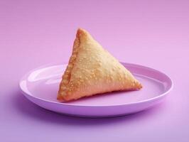 Minimalist triangle fried samosa on a plate modern kitchen food photography bright colors close-up simple design photo
