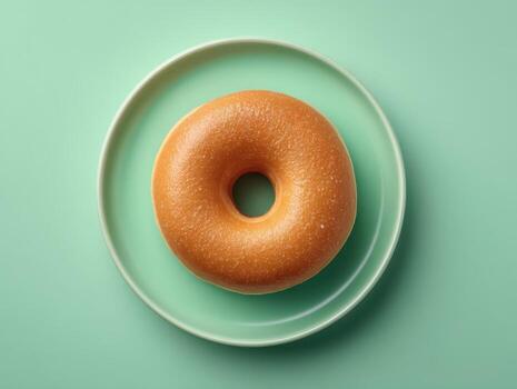 Minimalistic deep-fried doughnut composition on green plate studio setting culinary photography photo