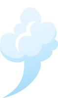 Light blue cartoon cloud is swirling, creating a tail, against a clean white backdrop, ideal for weather, fantasy, or children's projects vector