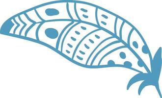 Light blue single feather with decorative pattern floating on white background representing lightness, freedom, and softness, ideal for nature, fashion, and beauty projects vector