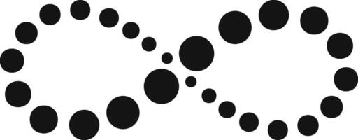 Infinity symbol created with black circles of increasing and decreasing size, representing infinite possibilities, continuous loop, and endless potential vector