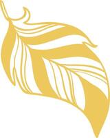 Minimalist golden feather illustration isolated on white background, representing lightness, elegance and softness with its simple lines vector