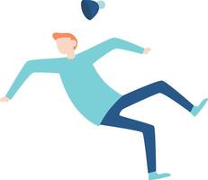 Clumsy man losing balance and tumbling onto the floor, hat soaring away in a humorous accident, illustrated with a simple and playful design, capturing the essence of mishaps vector