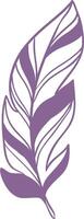 Hand drawn purple feather featuring elegant white stripes, creating a stunning pattern that adds a touch of nature's beauty to various design projects and artistic endeavors vector
