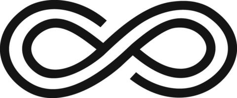Infinity symbol crafted from two sleek black lines intertwining to form an eight shape, embodying concepts of eternity, boundless possibilities, and endless potential vector