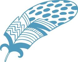 Light blue single feather with decorative patterns representing lightness, freedom, hope, peace, and softness, ideal for textile prints, wall art, and stationery vector