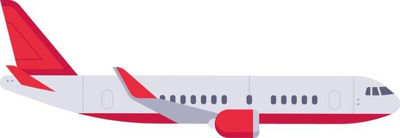 Red and white passenger airplane soaring high in the clear sky, ensuring a comfortable and safe journey as it approaches its destination with speed and precision vector