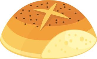 Freshly baked round loaf of bread featuring a cross and topped with poppy seeds, revealing a soft, airy interior and a perfectly golden crust, ideal for any meal vector