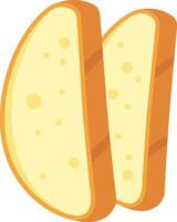 Two slices of bread with an airy texture are standing upright, showcasing their soft interior and golden brown crust, ideal for breakfast or snack vector