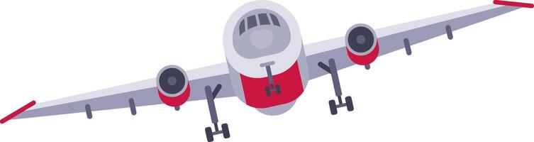 Capturing the bottom view of a passenger airplane in flight, showcasing the landing gear extended and set against a clean white background, emphasizing the details of aviation design vector