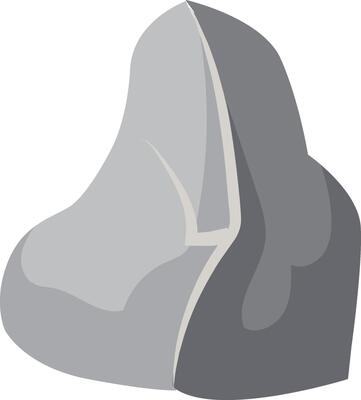 Cartoon rock with a crack splitting it in two, creating a shadow effect, isolated on a white background, ideal for educational or nature related projects