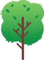 Cartoon illustration featuring a stylized tree with a brown trunk and branches. Supporting a rounded. Bright green crown dotted with simple leaves. Creating a cheerful and minimalist natural element vector