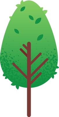 Simple cartoon tree with rounded crown, brown trunk and branches, and green leaves, isolated on white background, representing nature, growth, and environmental concepts