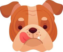 Brown and white English bulldog playfully sticking out its pink tongue, displaying a funny facial expression in a charming illustration, isolated on a clean white background vector