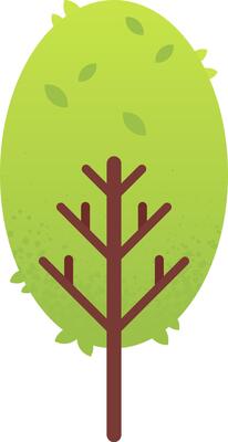 Simple illustration of a stylized tree with green foliage and brown trunk growing on a white background, representing concepts of nature, growth, and environmental awareness