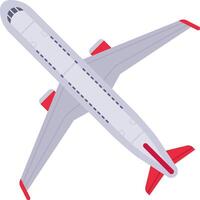 Capturing a top view of a modern passenger airplane soaring through the sky, showcasing an aircraft with striking red wings and tail, embodying the essence of aerial travel and transportation vector
