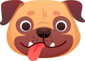 Close up of a cheerful pug dog, playfully sticking out its tongue and flashing a big smile, creating a friendly and humorous cartoon style image against a clean white background vector