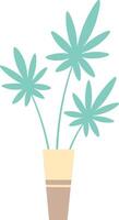 Turquoise fan palm leaves rising from a beige vase adorned with a brown stripe create a minimalist houseplant illustration against a clean white background, enhancing modern decor vector