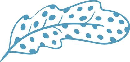 Light blue feather featuring dark blue speckles, gently floating against a solid white background, creating a simple and elegant cartoon illustration perfect for various designs vector