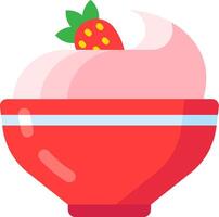 Creamy pink yogurt topped with a fresh strawberry and whipped cream, served in a stylish red bowl, representing a healthy and delicious breakfast or snack option vector