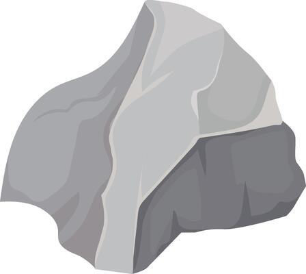 Gray cartoon rock featuring a sharp edge pointing upward, isolated against a white background, symbolizing elements of geology, mining, and natural resource exploration