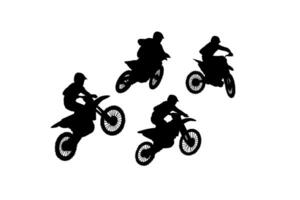 Motocross Riders in Action Silhouettes set vector