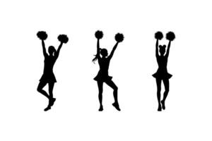 cheerleaders in action stand cheer silhouette set vector