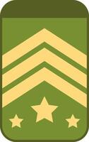 Close up of a military insignia featuring three upward pointing chevrons and three stars, symbolizing rank and authority within the armed forces, set against a solid green background vector