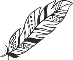 Hand drawn feather with intricate boho patterns symbolizing freedom, lightness, and spiritual connection, ideal for textile prints, wall art, and logo design vector