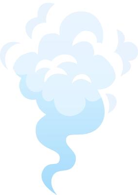 Cartoon steam swirling upward, creating a cloud of vapor, isolated on white background, ideal for illustrating concepts related to evaporation, cooking, or weather