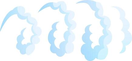 Cartoon smoke trails swirling in different shapes, forming various abstract patterns against a white background, creating a sense of motion and fluidity vector