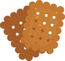 Two crispy cookies featuring scalloped edges and small holes, slightly overlapping, creating a delightful treat perfect for satisfying any dessert lover's cravings vector