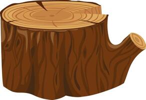 Tree stump featuring distinct growth rings and a small branch emerging from the side, set against a clean white background, highlighting natural textures and organic details vector