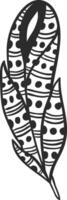 Stylized feather boasting intricate black and white patterns, blending stripes and dots for a visually captivating design, perfect for bohemian, nature inspired, or decorative projects vector