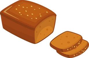 Whole loaf of bread topped with sesame seeds, accompanied by two freshly cut slices, creating an inviting and appetizing scene perfect for any food lover vector