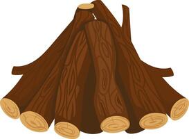 Firewood logs stacked in a pyramid shape, showcasing the texture of the wood grain and the circular ends, creating a rustic and natural scene perfect for winter or camping themes vector