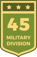 Green and beige military patch representing the 45th division with three stars at the top indicating high achievement and excellence in service vector