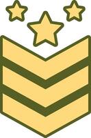 Sergeant military rank insignia featuring three gold stars and three chevrons, symbolizing hierarchy and authority within the armed forces and representing leadership and commitment vector