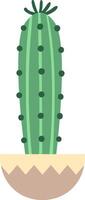 Minimalist illustration of a green cactus growing in a half circle pot decorated with a zig zag pattern, isolated on a white background vector