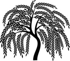 Weeping Willow Tree Silhouette with Flowing Branches vector