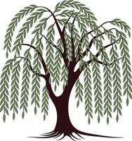 Simple Weeping Willow Tree Silhouette for Nature Art, Willow Tree With Roots vector