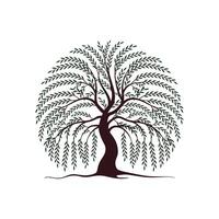 Simple Weeping Willow Tree Silhouette for Nature and Zen Art, Willow Tree With Roots vector