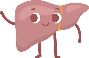 Cartoon liver character waving cheerfully, spreading messages of health, wellness, and the importance of understanding liver function and preventing diseases vector